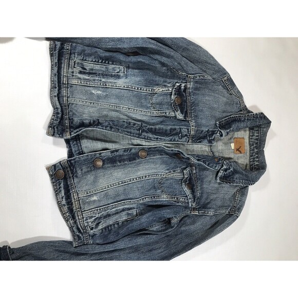 American Eagle Outfitters Denim Jacket Womens Large Blue Flex Trucker Stretch - Picture 5 of 9